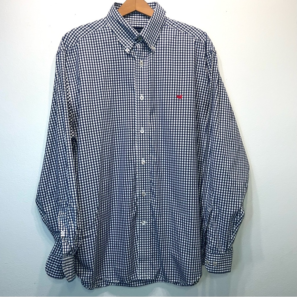 Southern Marsh Shirt Men’s Sz L Blue Gingham Wrinkle Free Button Down Preppy